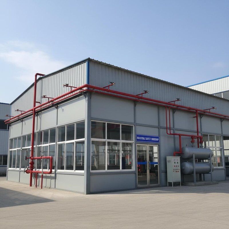 Fireproof steel workshop including optional fire protection system designed to meet rigorous industrial safety standards